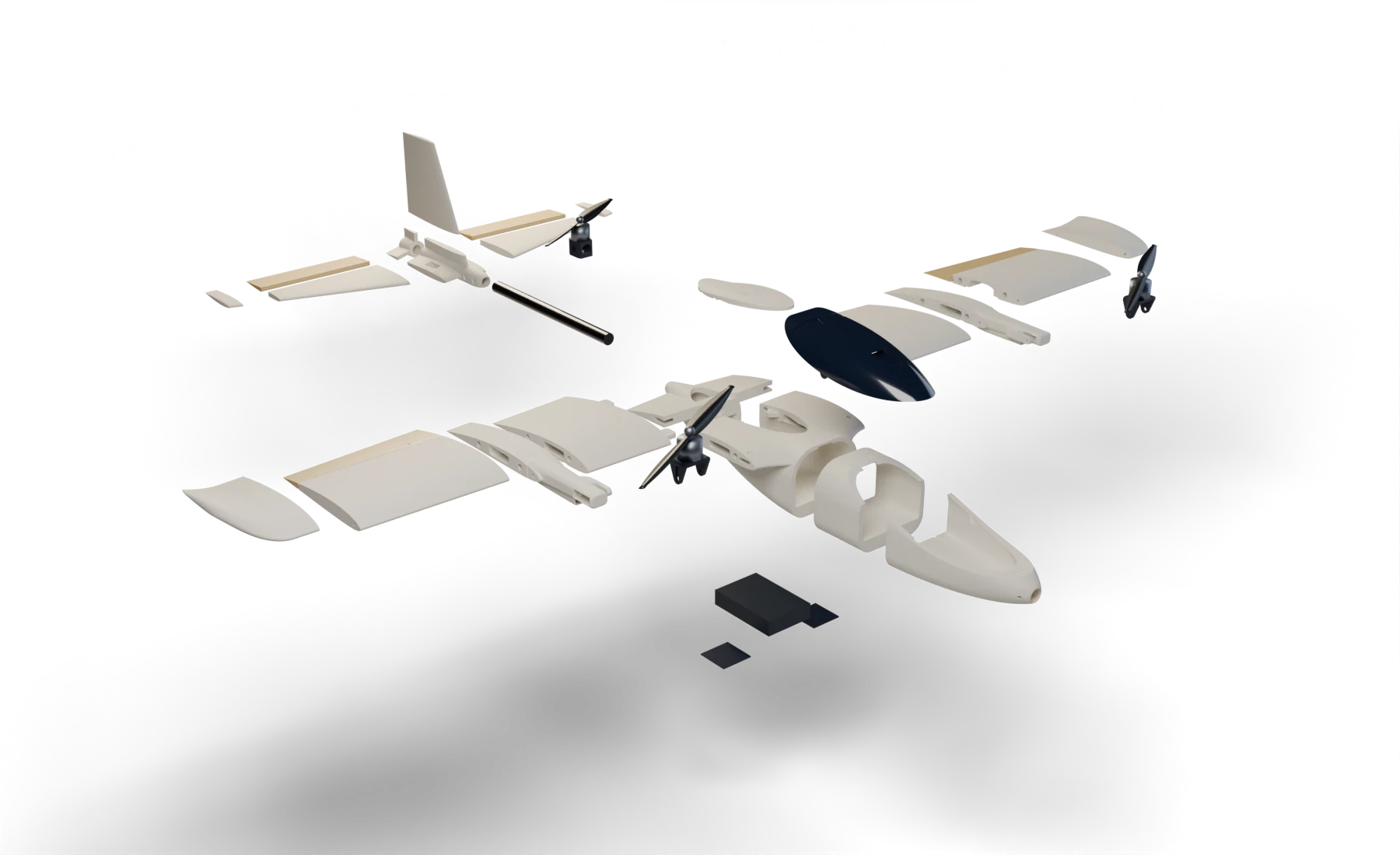 Vista explosionada del Hornet con todas sus piezas separadas